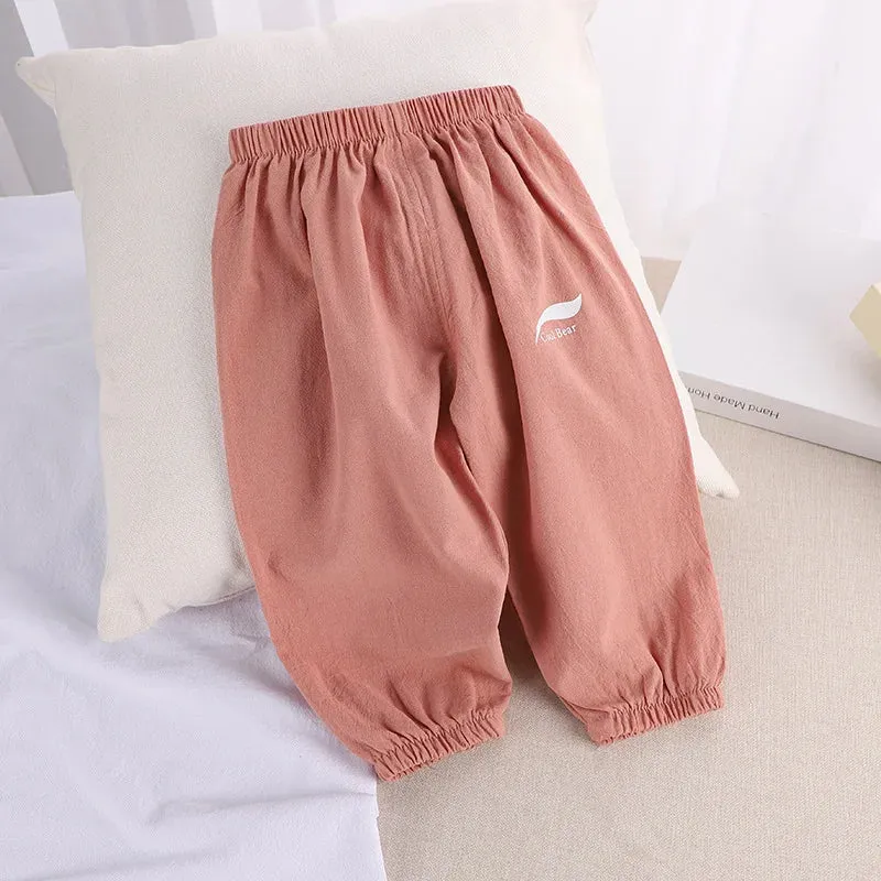 1 2 3 4 5  Years New Children's Anit-mosquito Pants Summer Baby Air Conditioning Bloomers Boys and Girls Cotton and Linen Pants