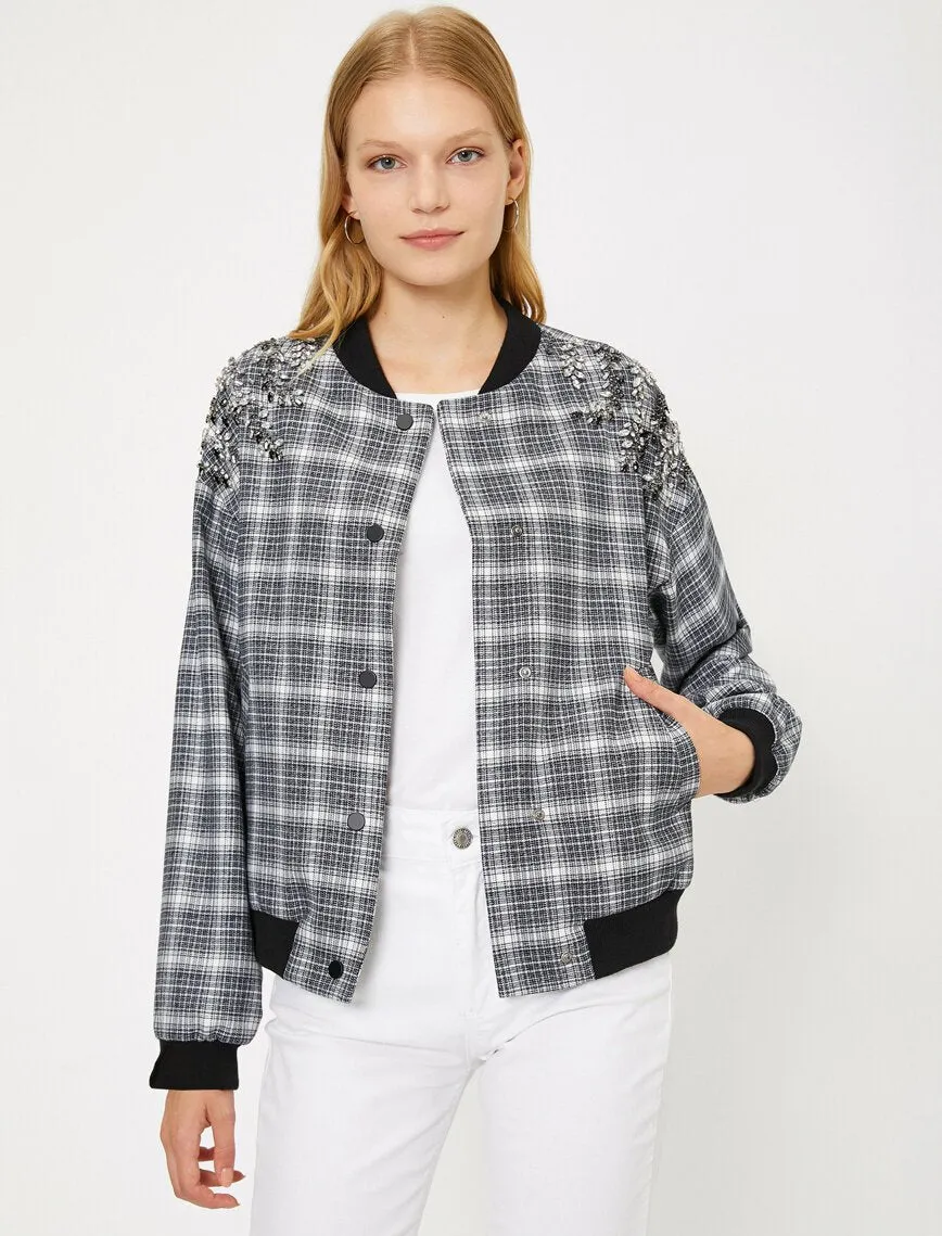 16503 Multi Colour Check Bomber Jacket