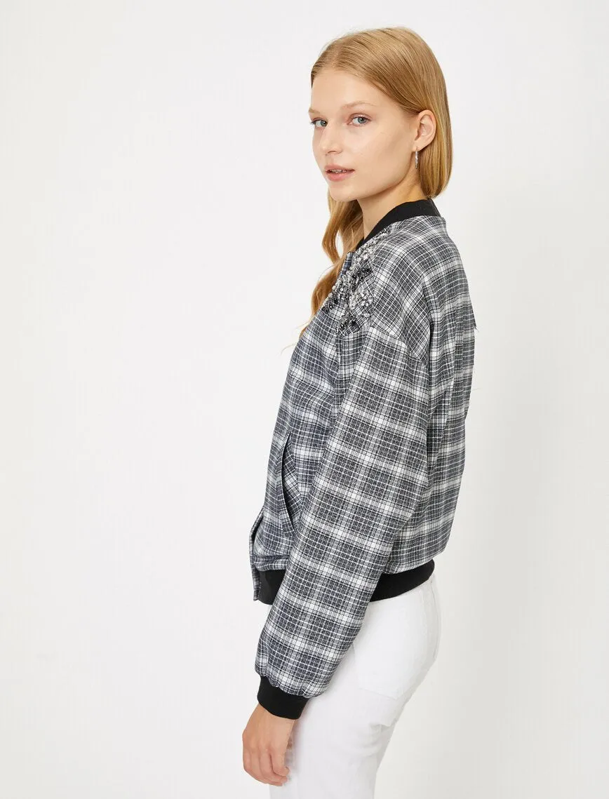 16503 Multi Colour Check Bomber Jacket