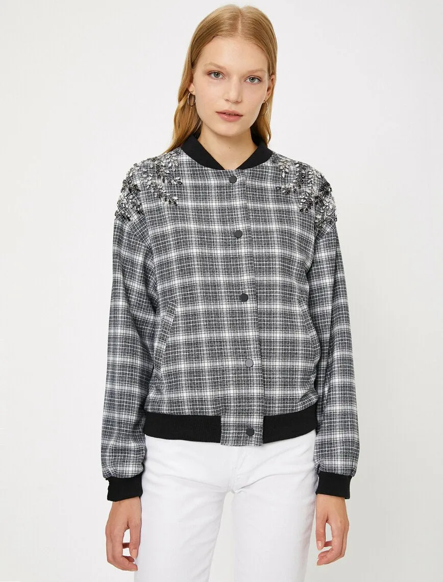 16503 Multi Colour Check Bomber Jacket