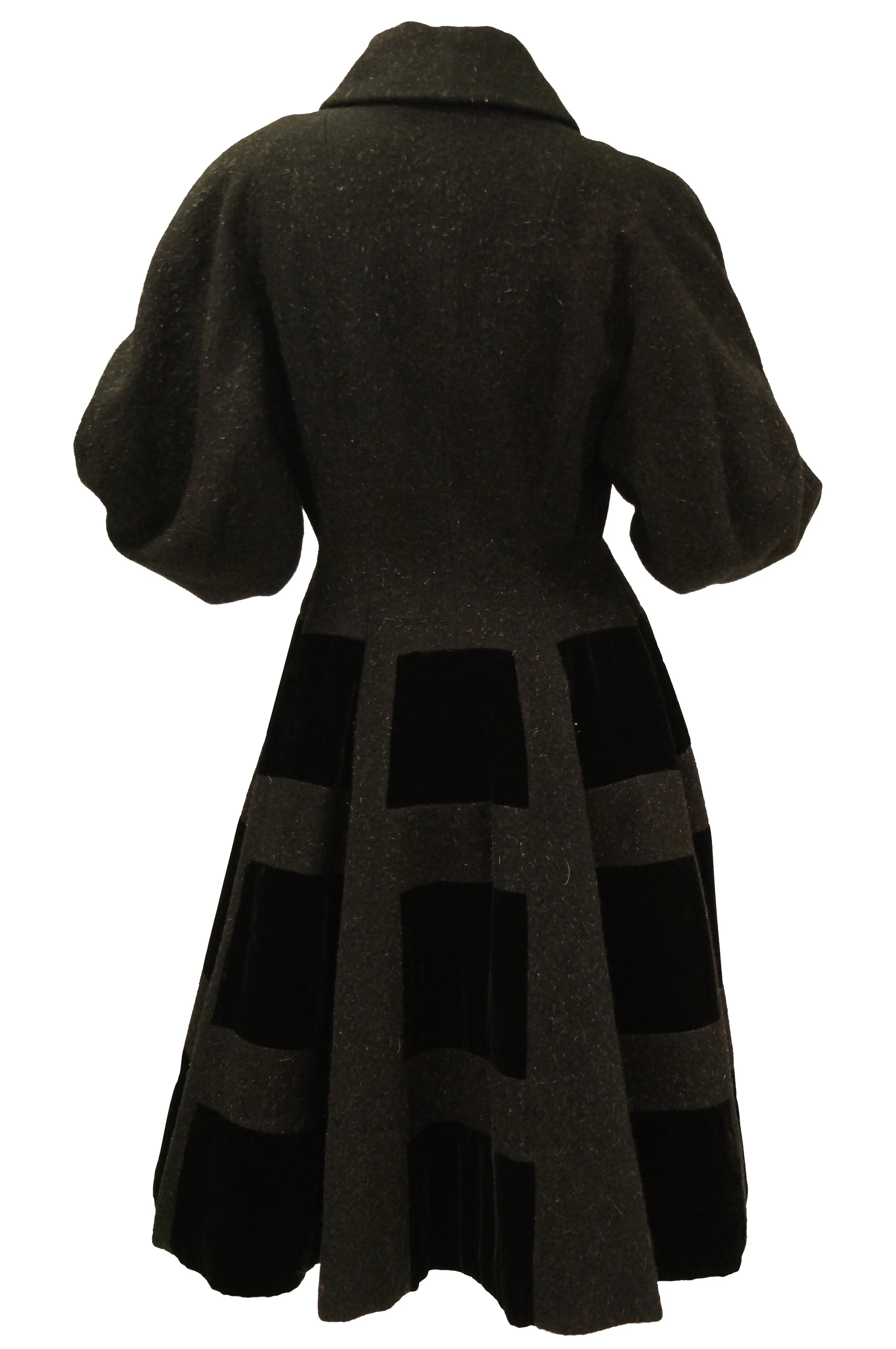 1950s Lilli Ann Black Mohair, Wool, and Velvet Blocked Princess Coat