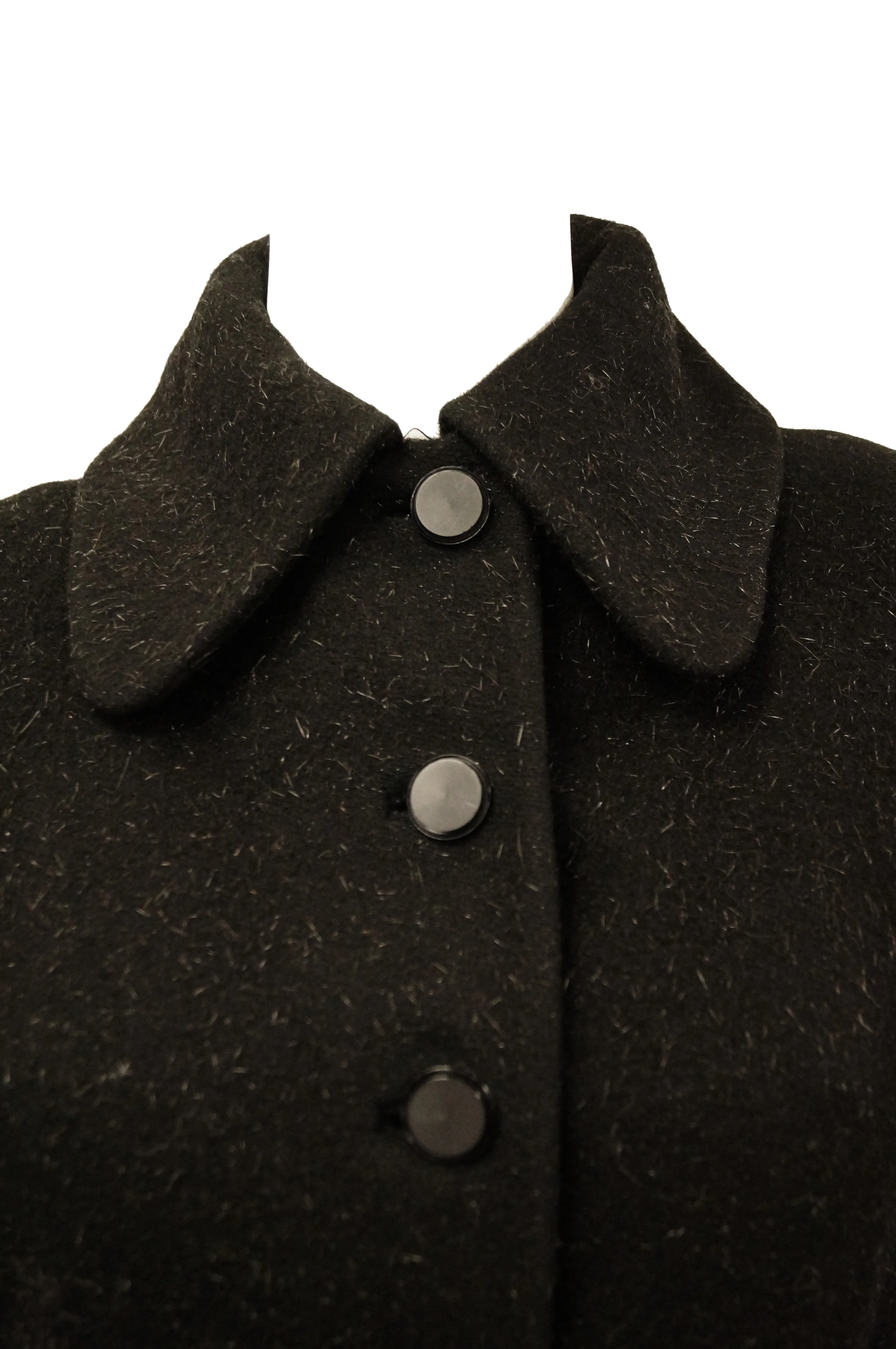 1950s Lilli Ann Black Mohair, Wool, and Velvet Blocked Princess Coat