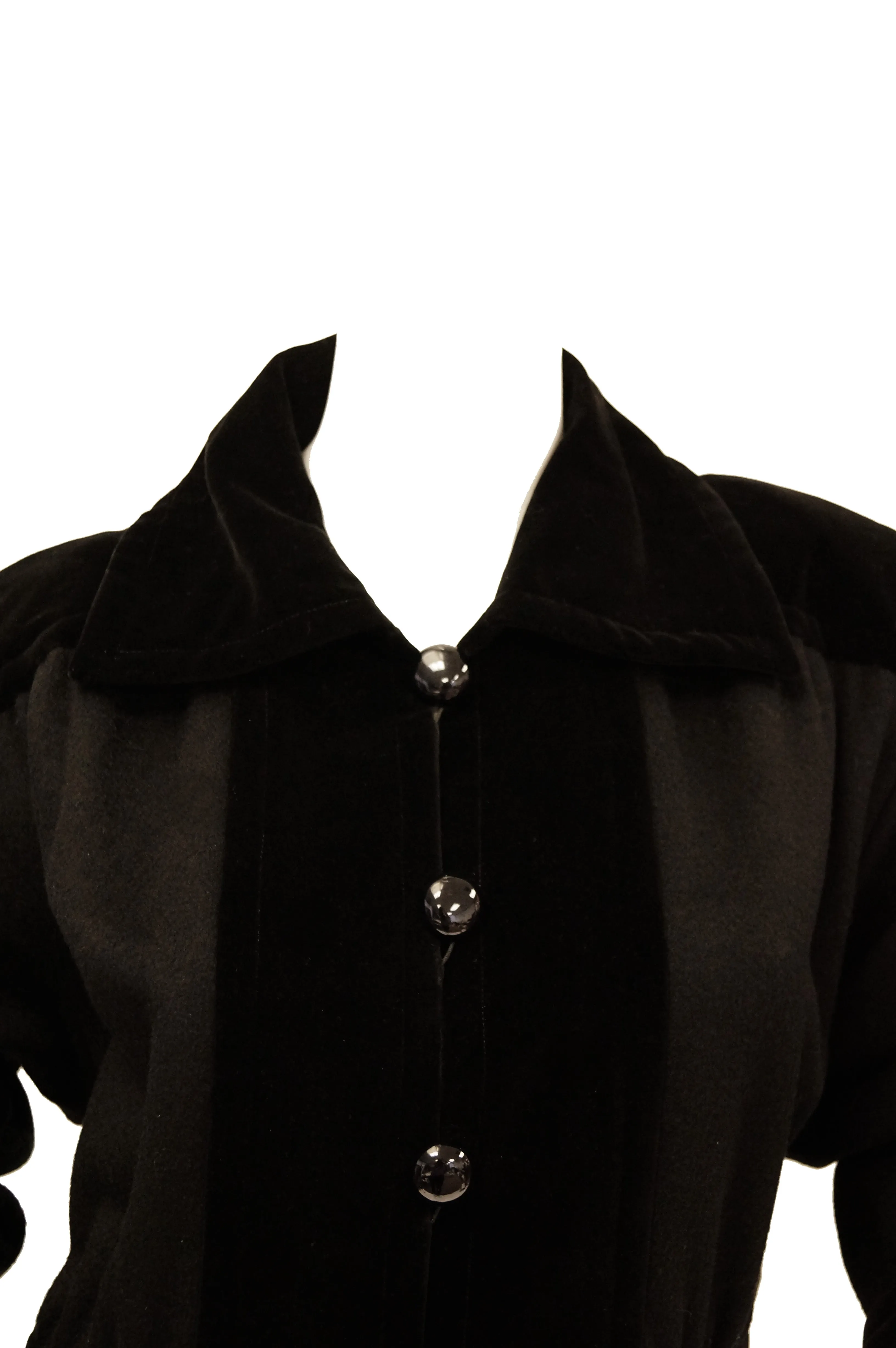 1970s Yves Saint Laurent “Russian Collection” Wool w/ Velvet Black Coat L/XL