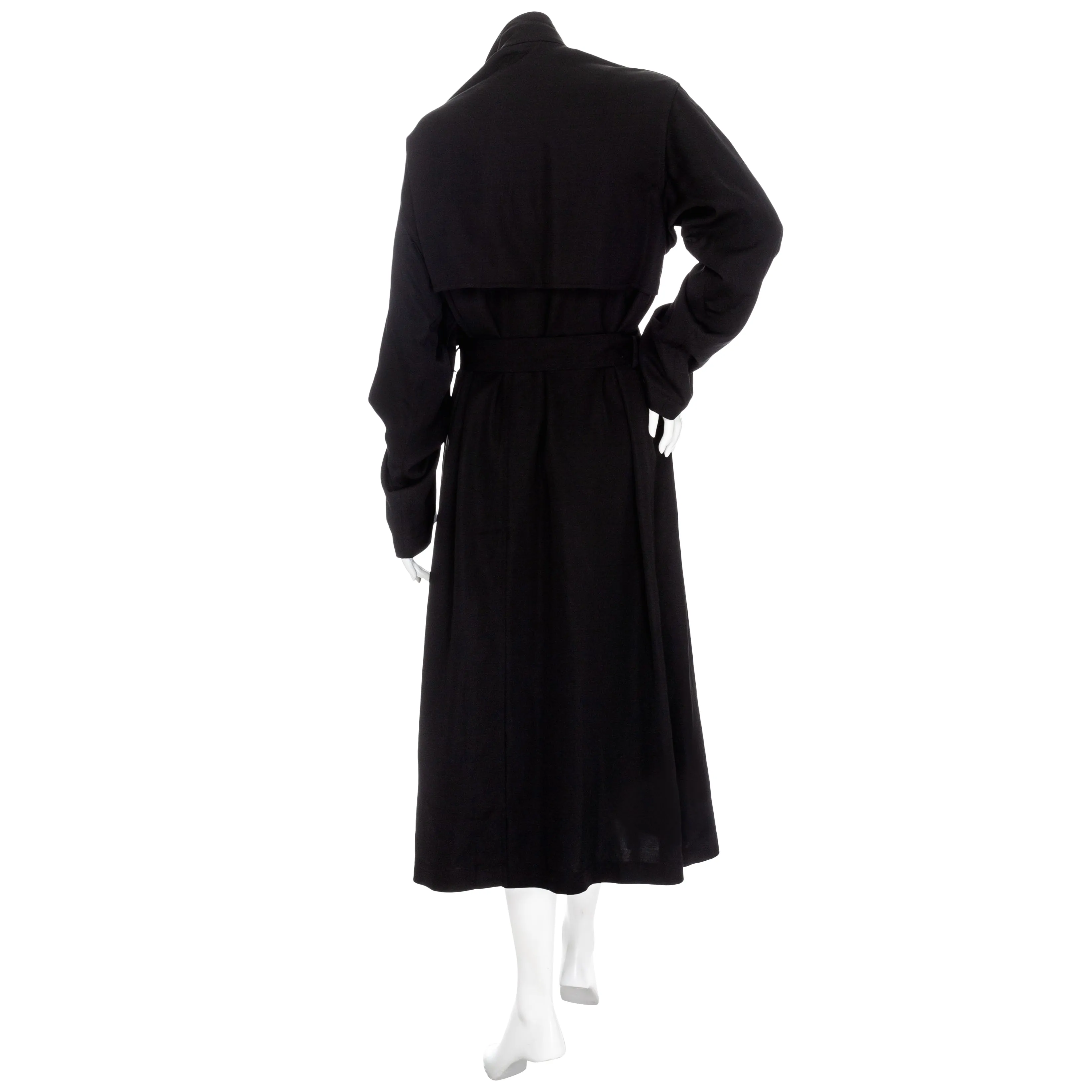 1980s Black Wool-Blend Belted Trench Coat