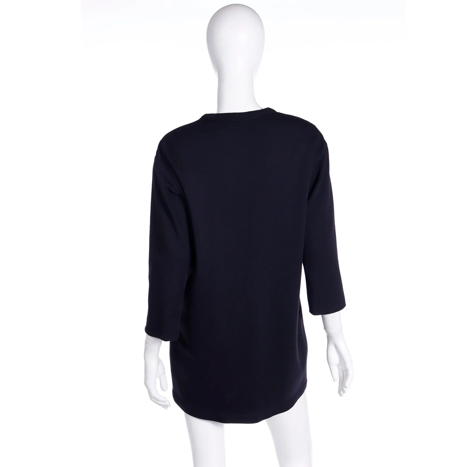 1980s Isaac Mizrahi Fully Lined Black Wool Cardigan Sweater Mini Dress