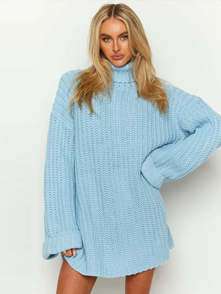 Advbridge Casual Knitted Pullover Dress Women Turtleneck Long Sleeve Ribbed Female Sweater 2024 Autumn Winter Fashion Lady Warm Outerwears