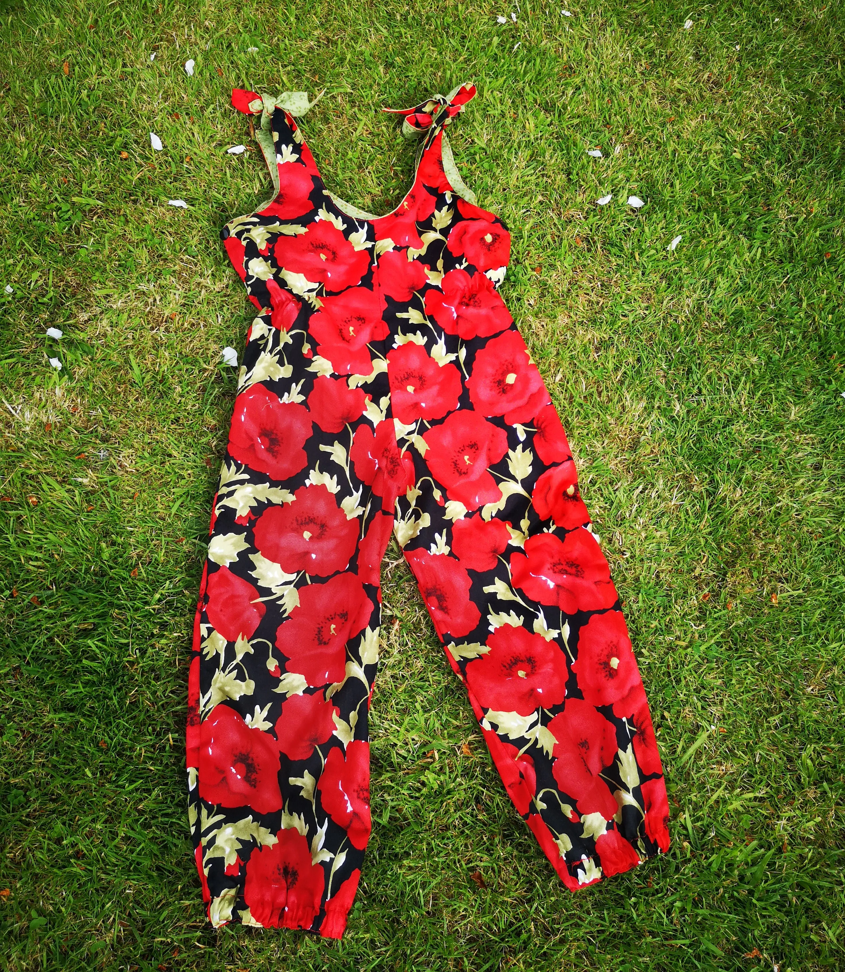 age 5-6 Festival, hippy feeling child's play suit, jump suit, dungarees, "Poppy Fields"