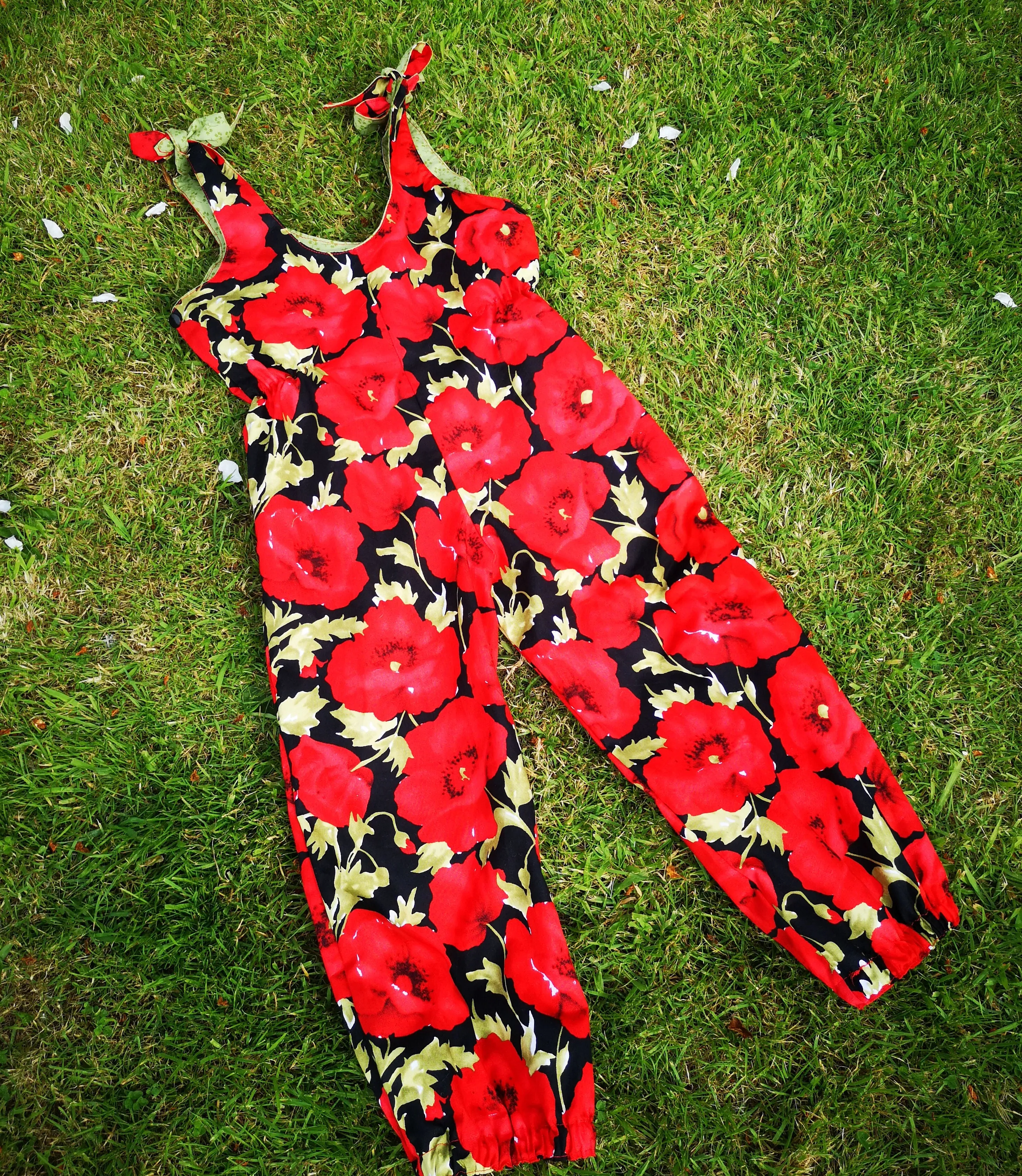 age 5-6 Festival, hippy feeling child's play suit, jump suit, dungarees, "Poppy Fields"