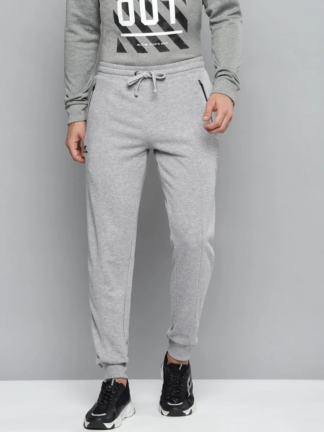 Alcis Men Grey Melange Solid Slim Fit Joggers