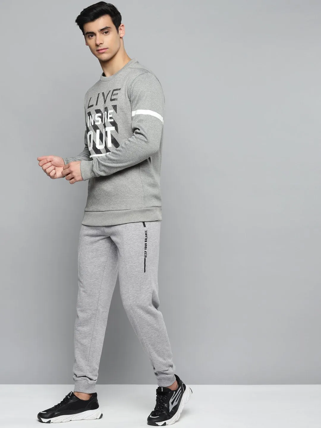 Alcis Men Grey Melange Solid Slim Fit Joggers