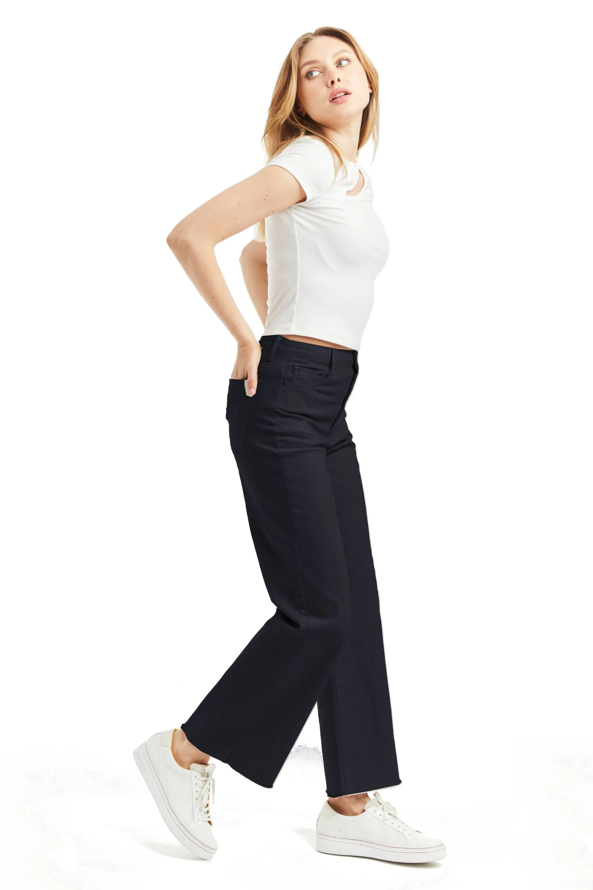 Alice - High Rise Color Denim Wide Straight Ankle Crop