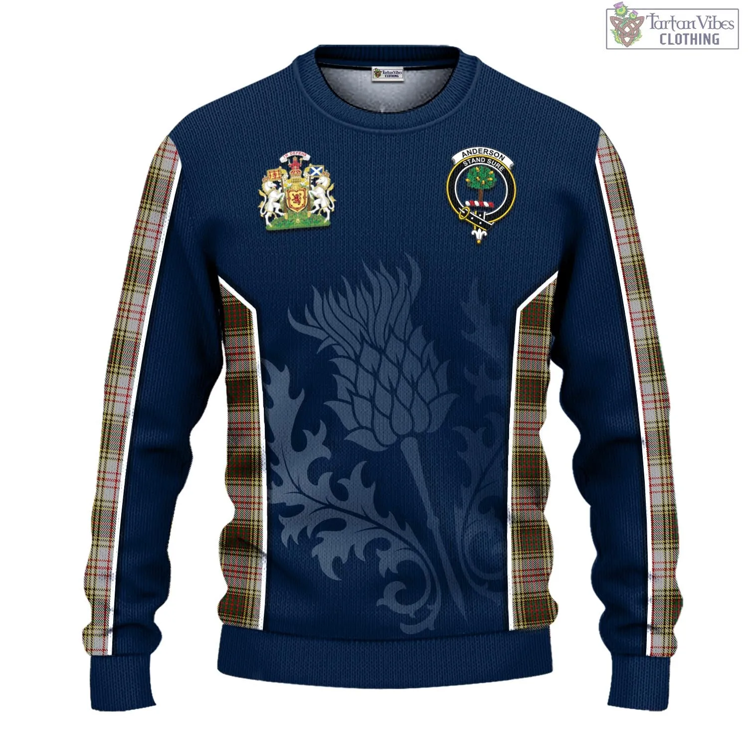 Anderson Dress Tartan Knitted Sweatshirt with Family Crest and Scottish Thistle Vibes Sport Style