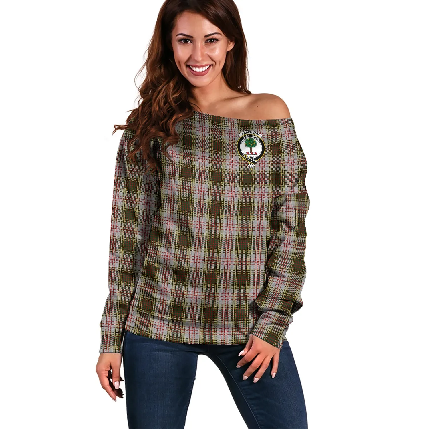 Anderson Dress Tartan Off Shoulder Women Sweater with Family Crest