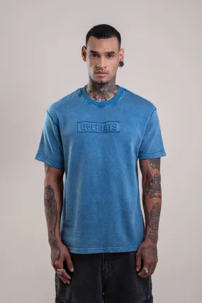 Aqua Distressed Fade Embossed Heavy Weight Relaxed Fit T-Shirt