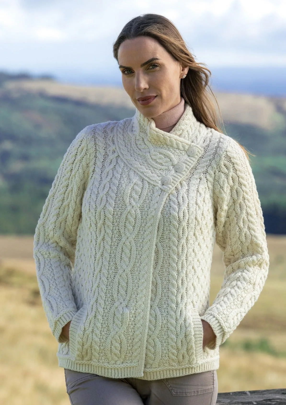 Aran Crafts Three Button Cardigan | Clearance