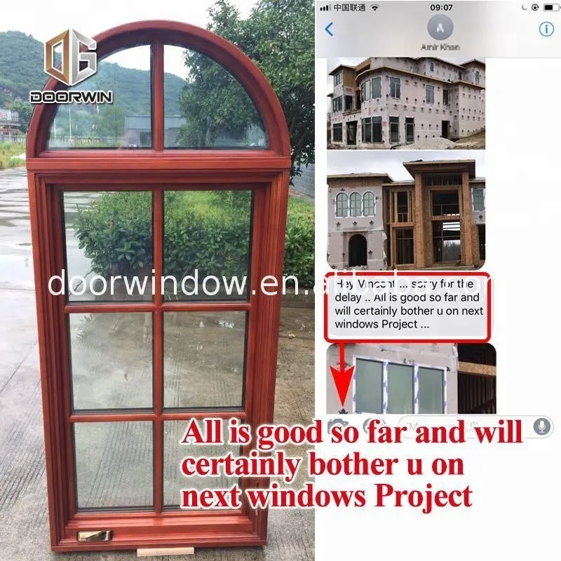 Arch Wood Grain Aluminium Swing Window Sound proof crank top hinged awning Round Windows by Doorwin on Alibaba