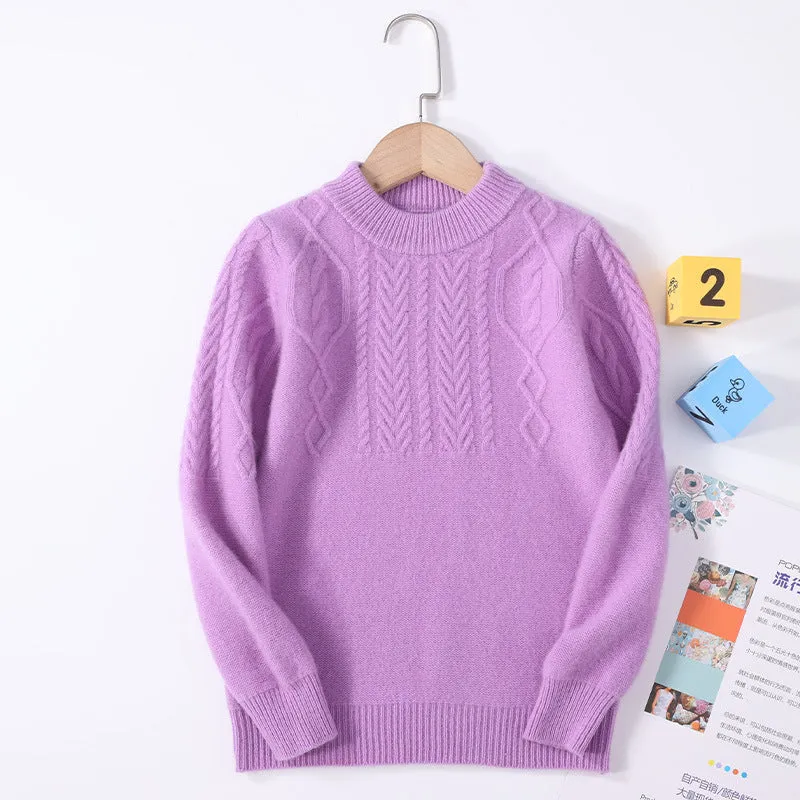 Autumn and winter new 100% pure wool girls casual base baby round neck boys thickened knitted sweater pullover to keep warm