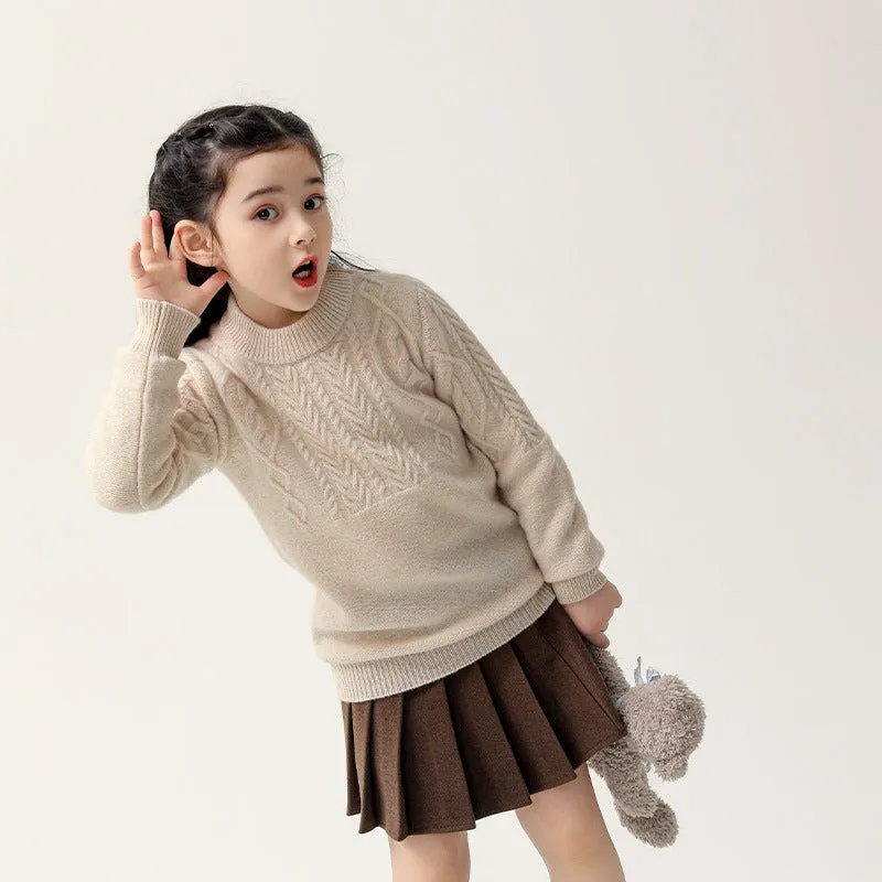 Autumn and winter new 100% pure wool girls casual base baby round neck boys thickened knitted sweater pullover to keep warm