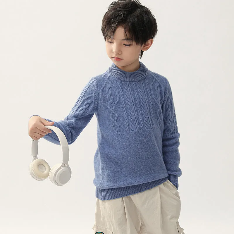 Autumn and winter new 100% pure wool girls casual base baby round neck boys thickened knitted sweater pullover to keep warm