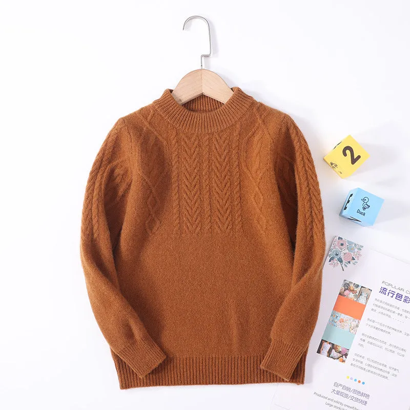 Autumn and winter new 100% pure wool girls casual base baby round neck boys thickened knitted sweater pullover to keep warm