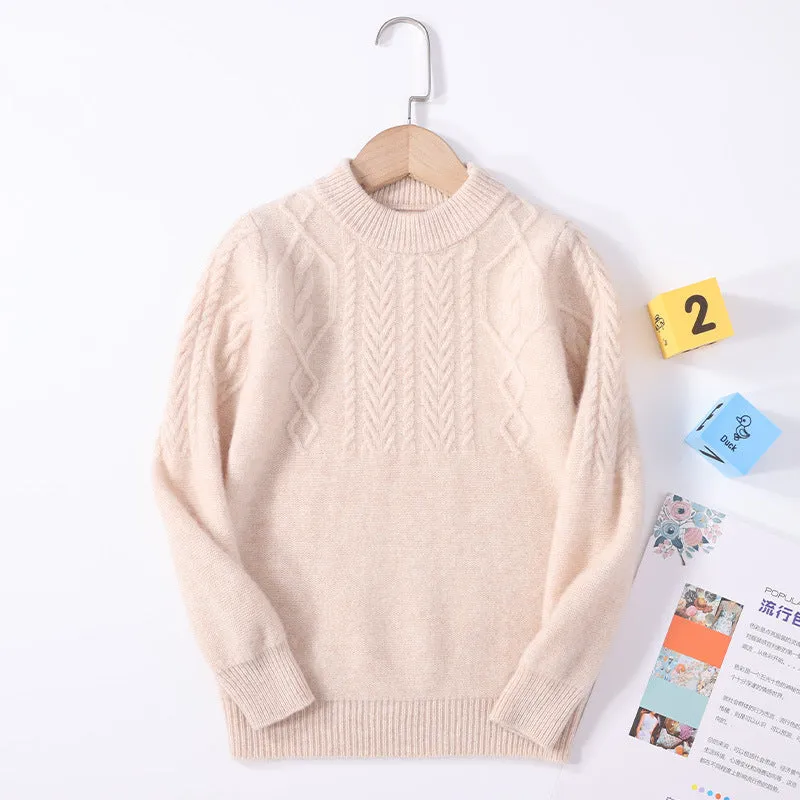 Autumn and winter new 100% pure wool girls casual base baby round neck boys thickened knitted sweater pullover to keep warm