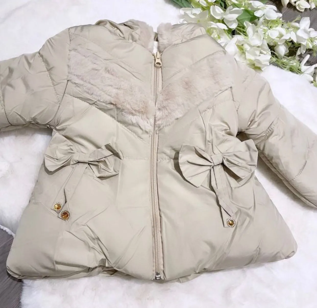 Baby girls beige hooded winter coat