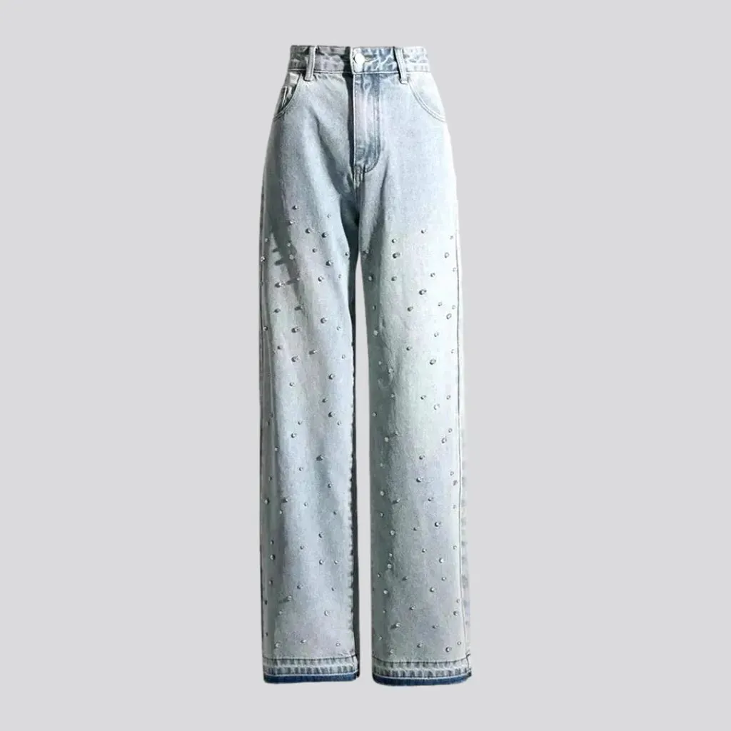 Baggy fit diamond patterned women's jeans