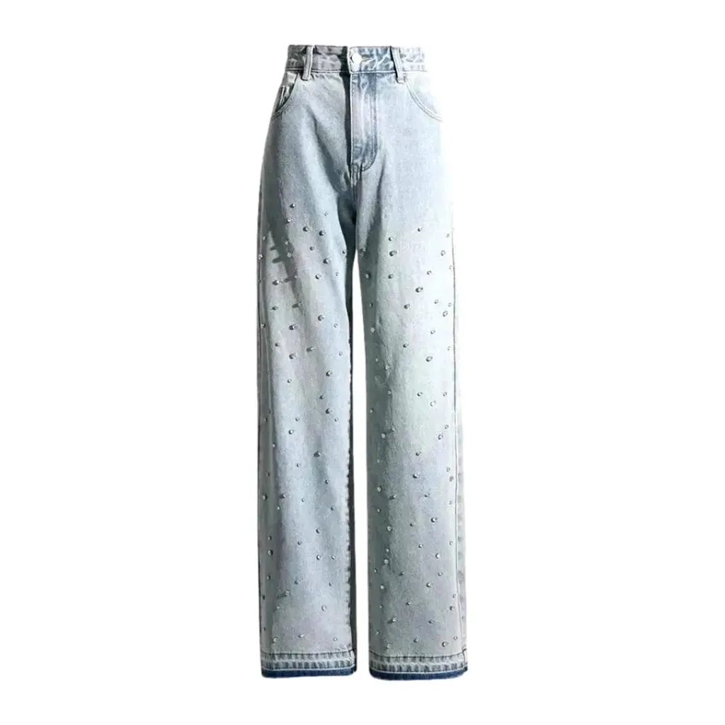 Baggy fit diamond patterned women's jeans