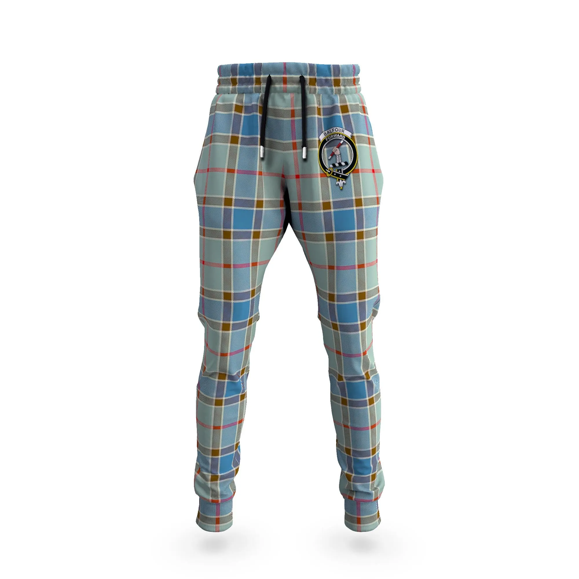 Balfour Blue Tartan Joggers Pants with Family Crest