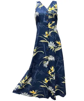 Bamboo Paradise Navy Button Front Tank Dress