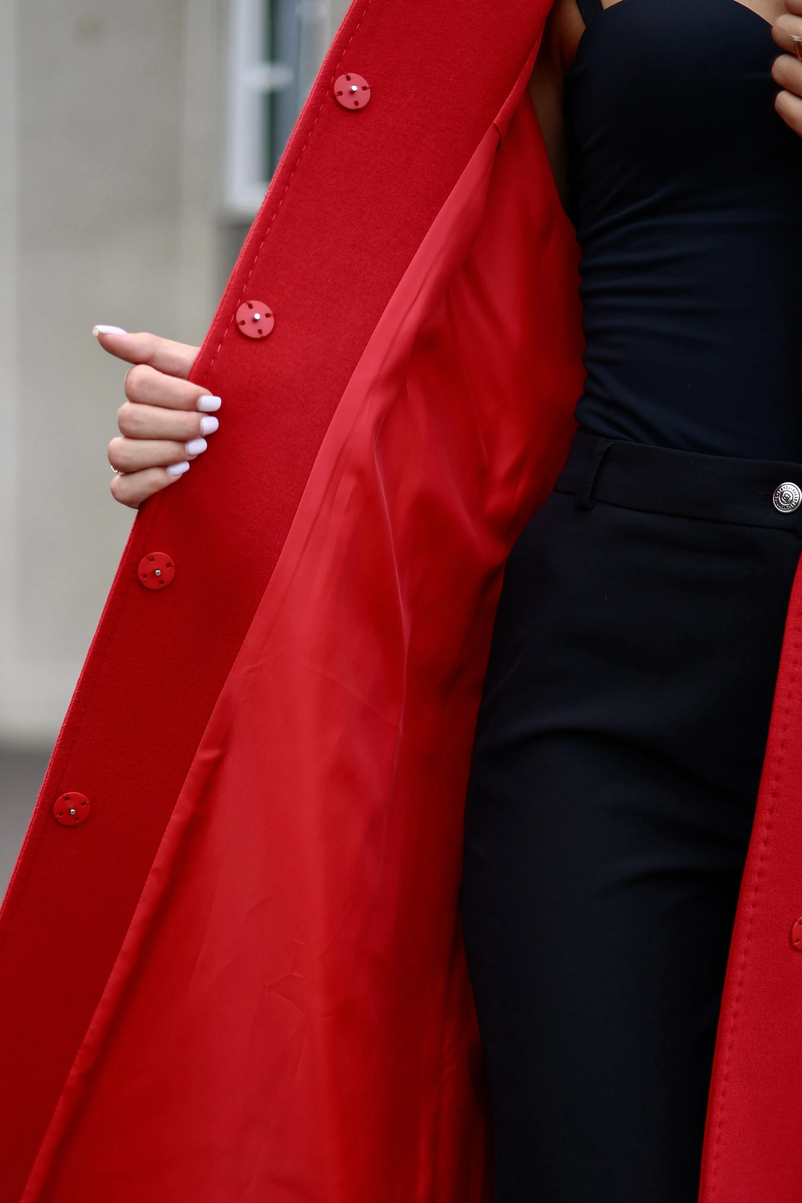 Band Collar Wool Blend Coat in Autumn Red