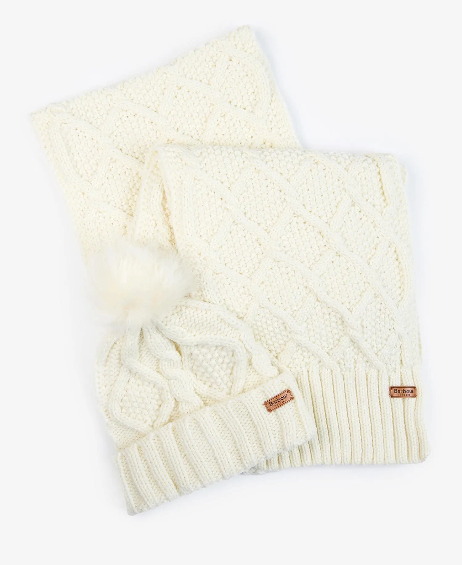 Barbour Ridley Hat & Scarf in Cream LGS0075