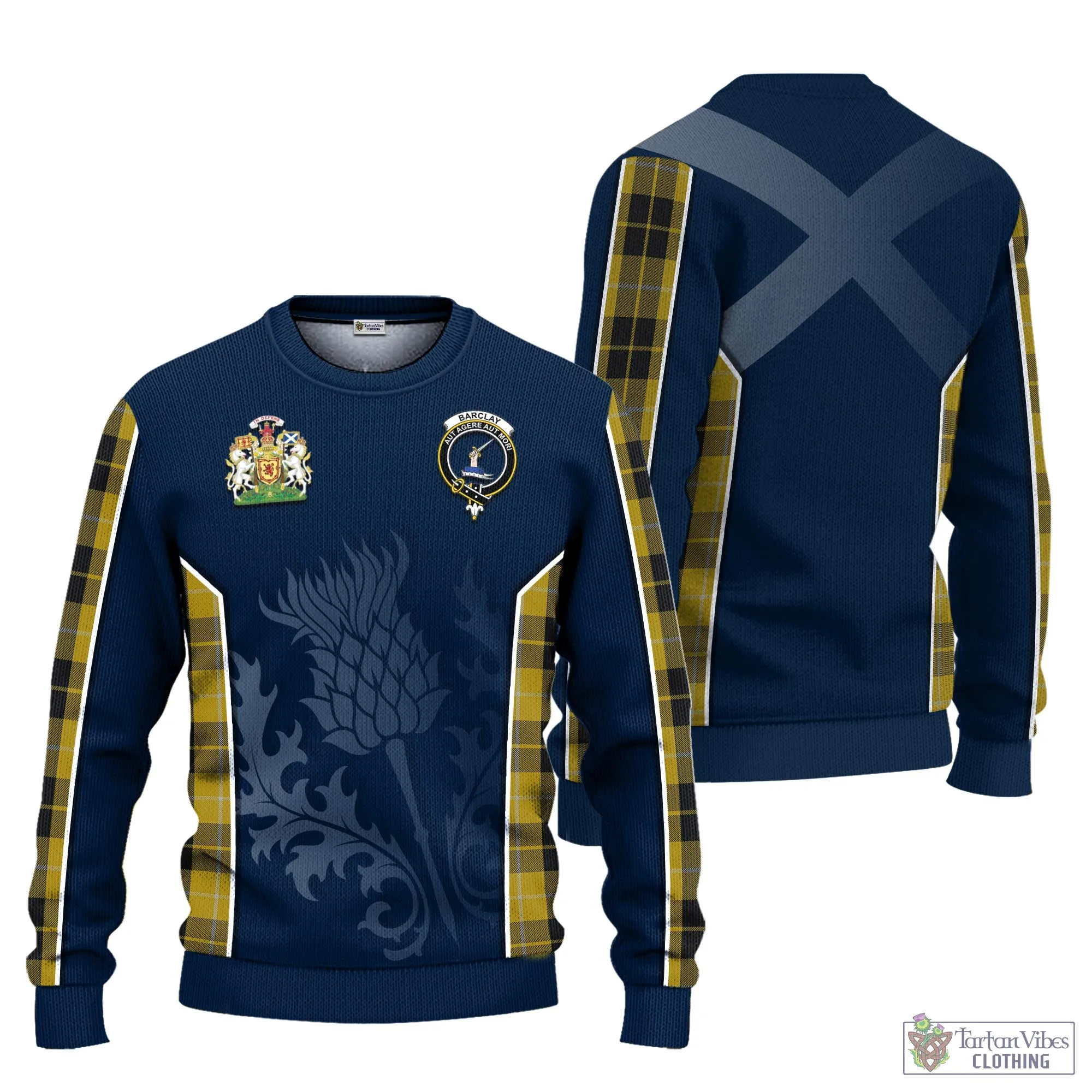 Barclay Dress Tartan Knitted Sweatshirt with Family Crest and Scottish Thistle Vibes Sport Style