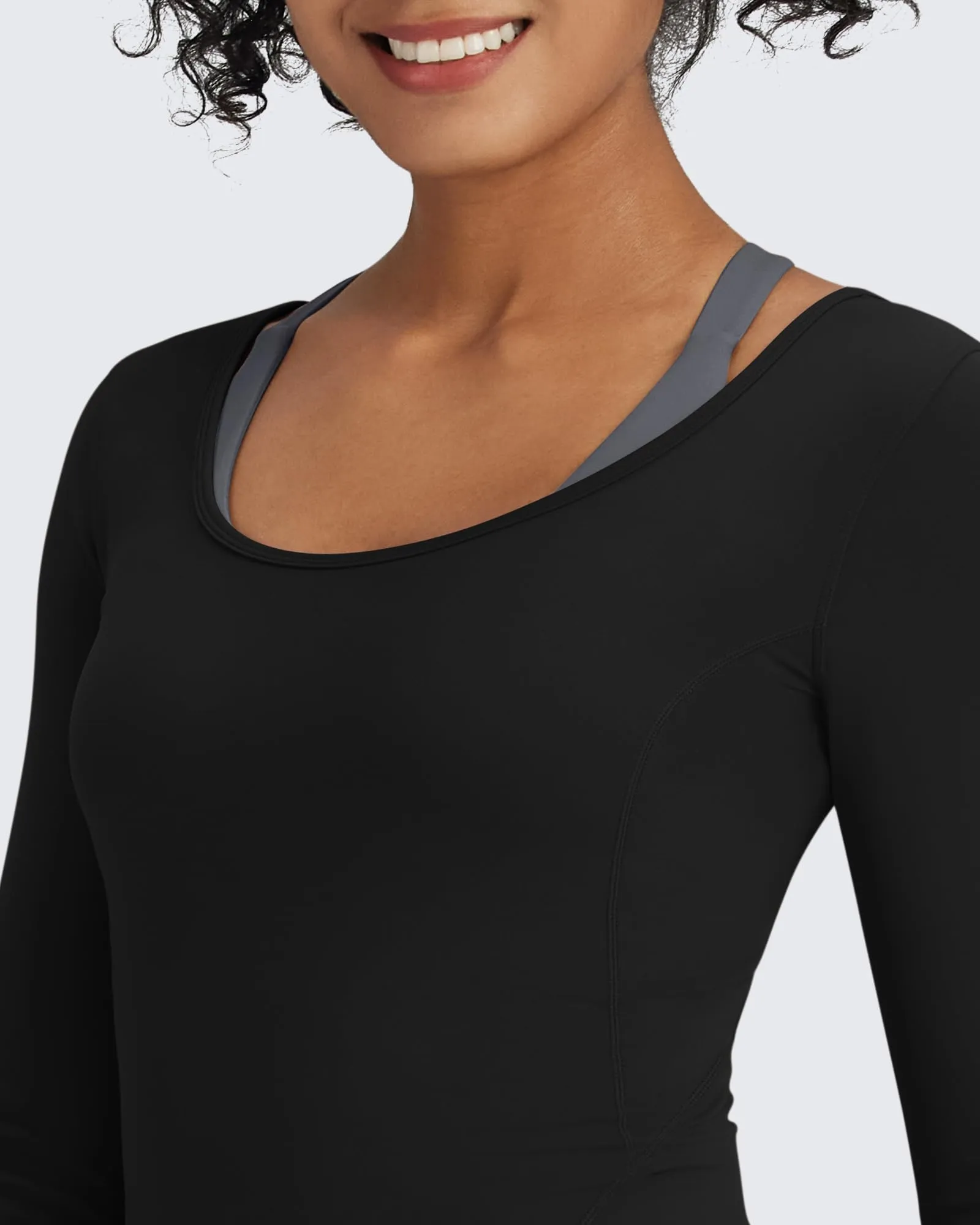 Barefeel Slim Scoop Neck Open Back Long Sleeve Workout Tops