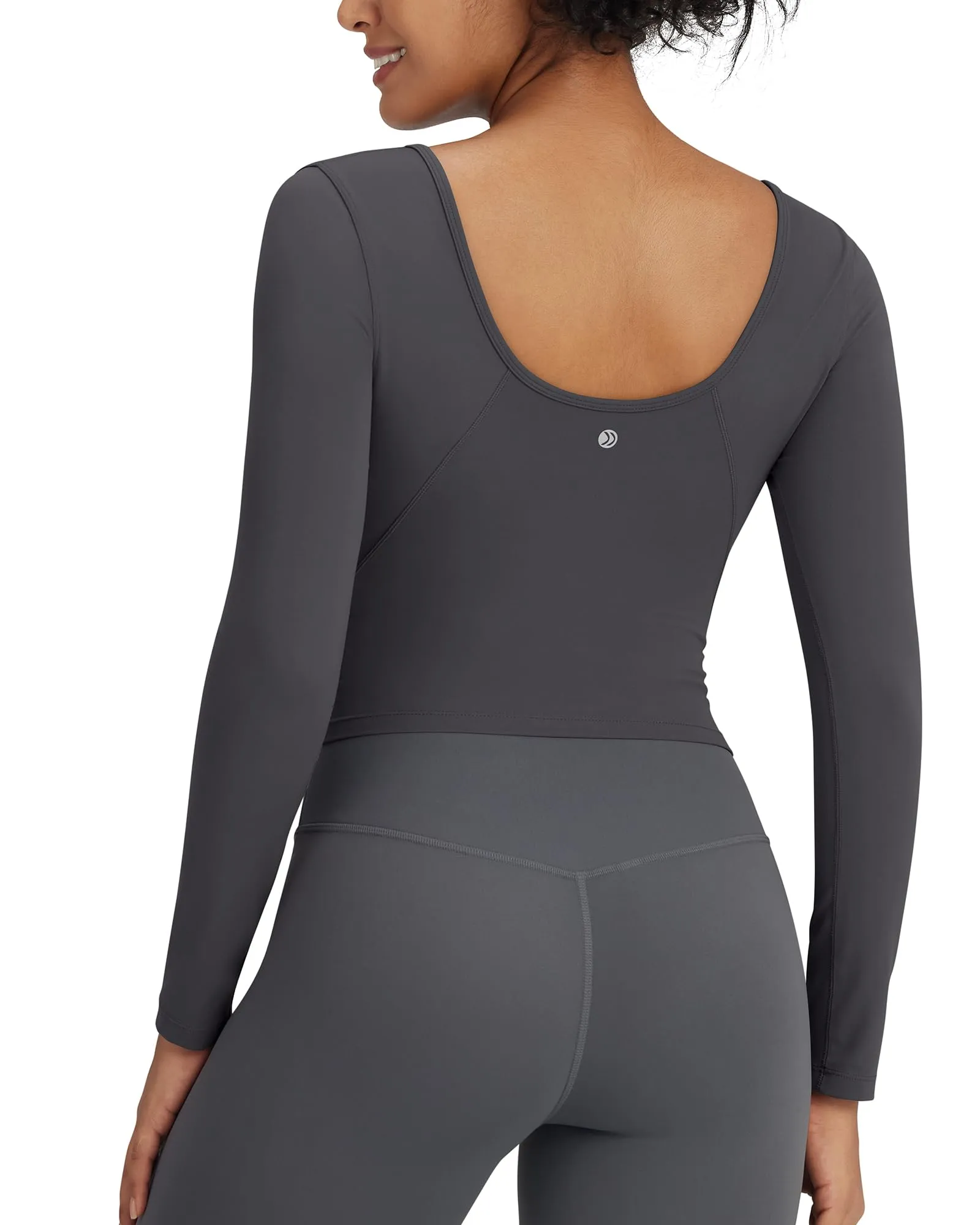 Barefeel Slim Scoop Neck Open Back Long Sleeve Workout Tops