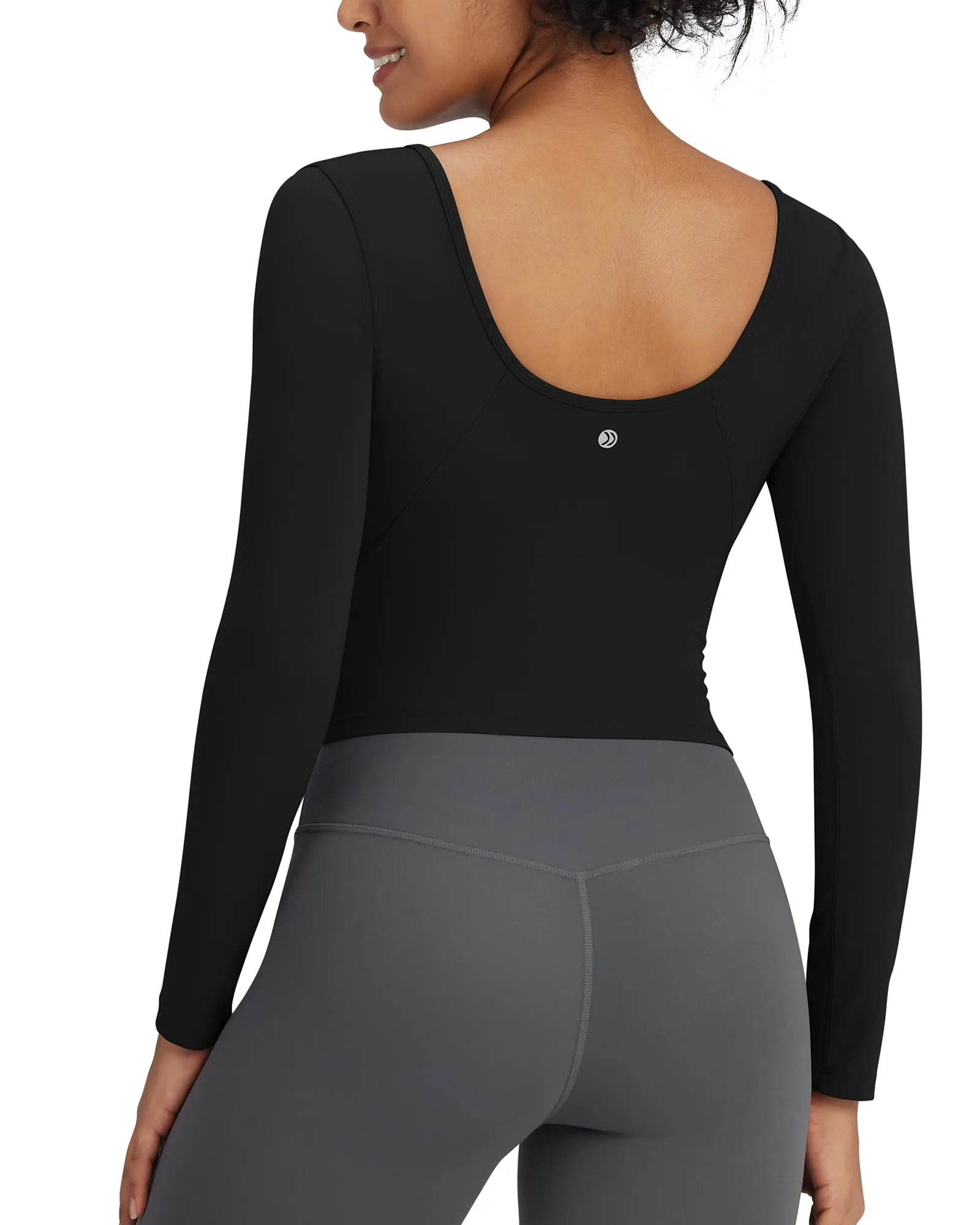 Barefeel Slim Scoop Neck Open Back Long Sleeve Workout Tops