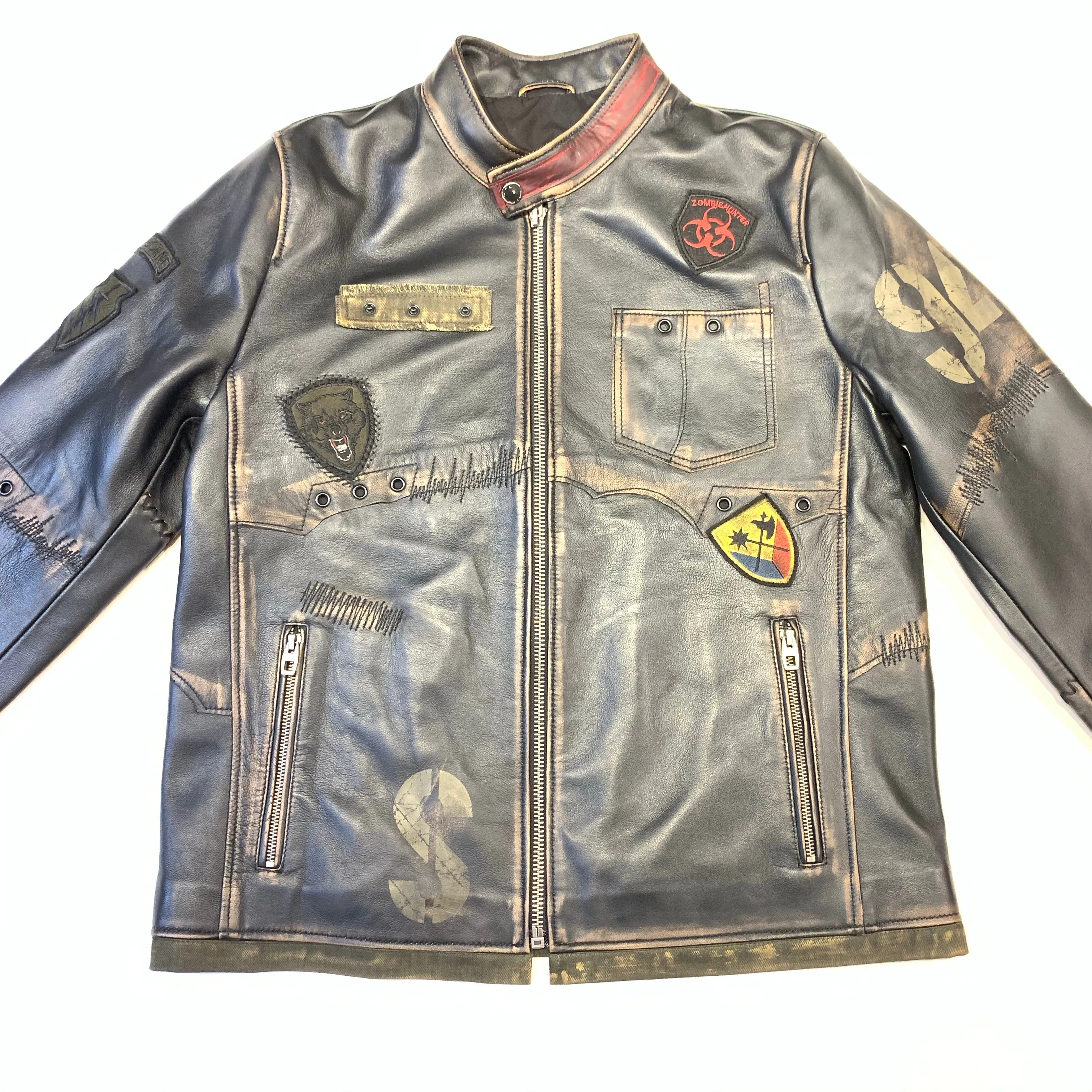 Barya NewYork War Zone Patched Lambskin Bomber Jacket