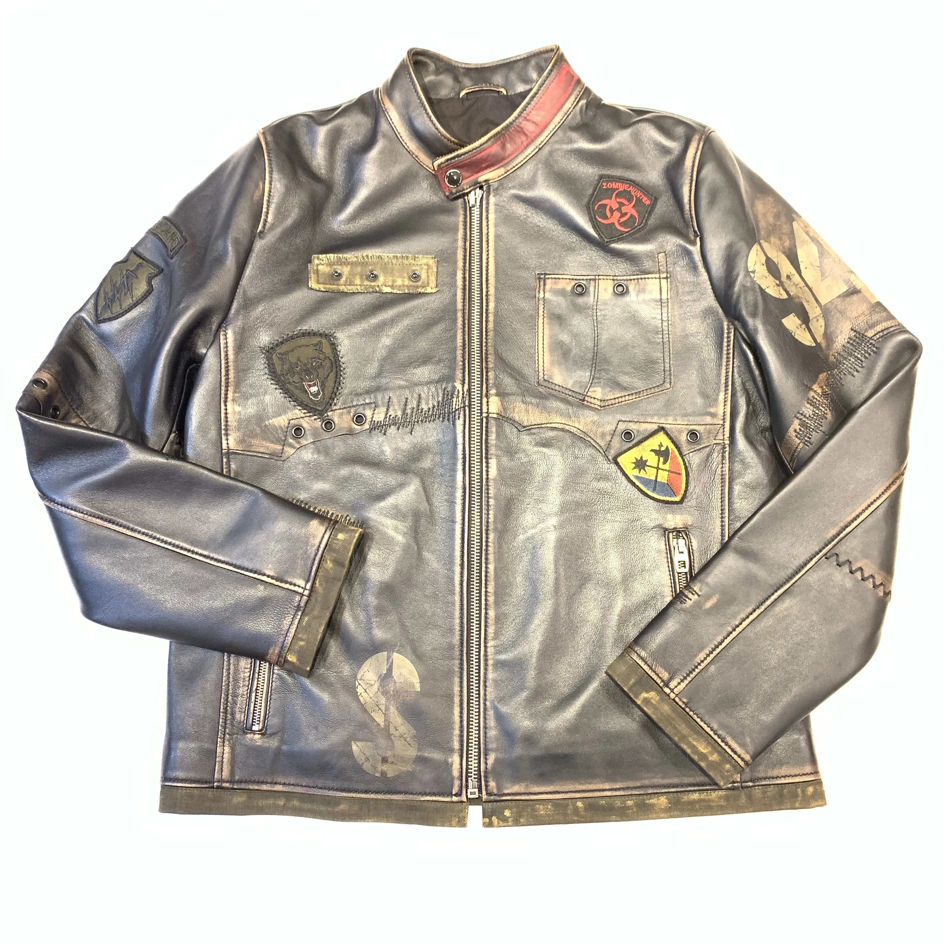 Barya NewYork War Zone Patched Lambskin Bomber Jacket