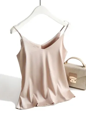 Basic Satin Camisole - Silk and Polyester Fabric, Regular Length, Available in Multiple Sizes and Colors