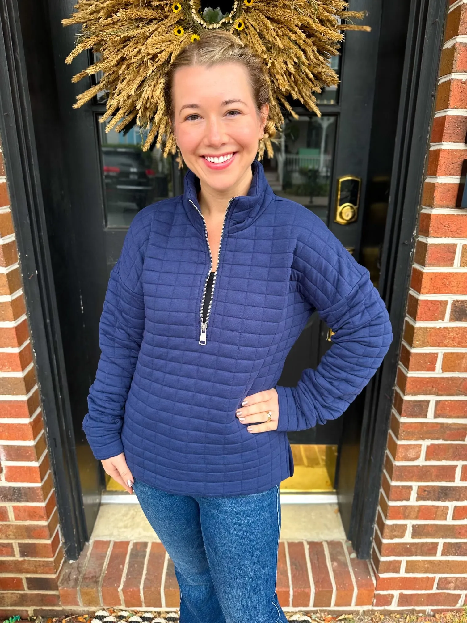 Beachtime by Lulu B Navy Quarter Zip Sweater