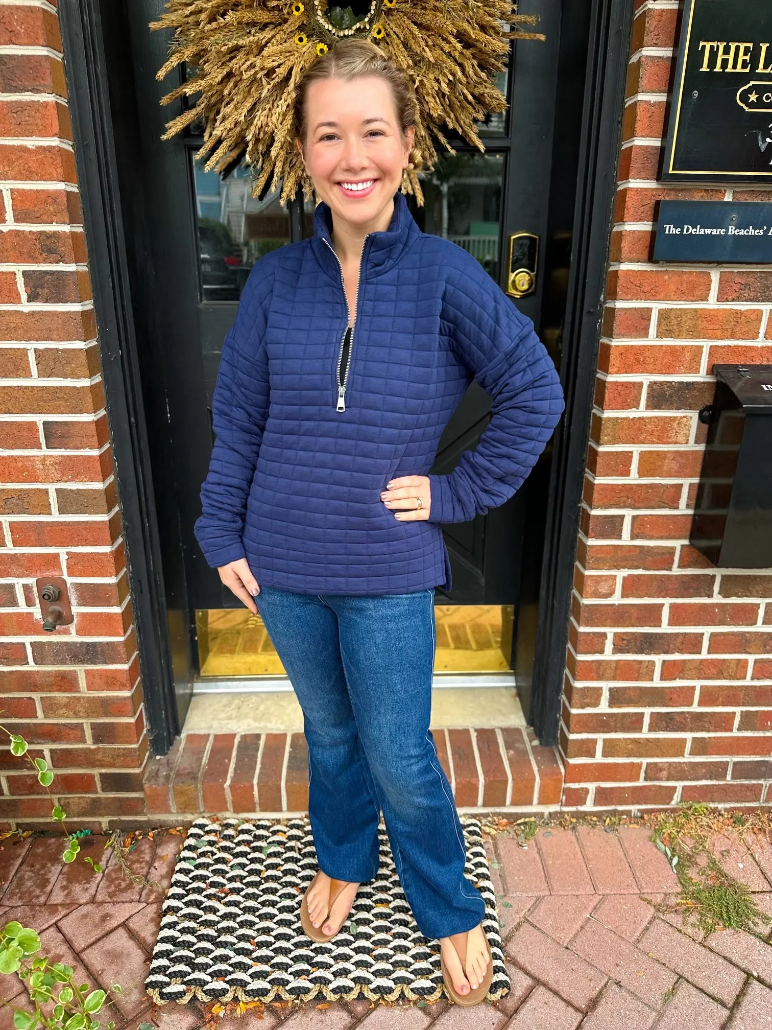 Beachtime by Lulu B Navy Quarter Zip Sweater