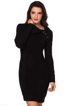 Black Asymmetric Collared Sweater Dress