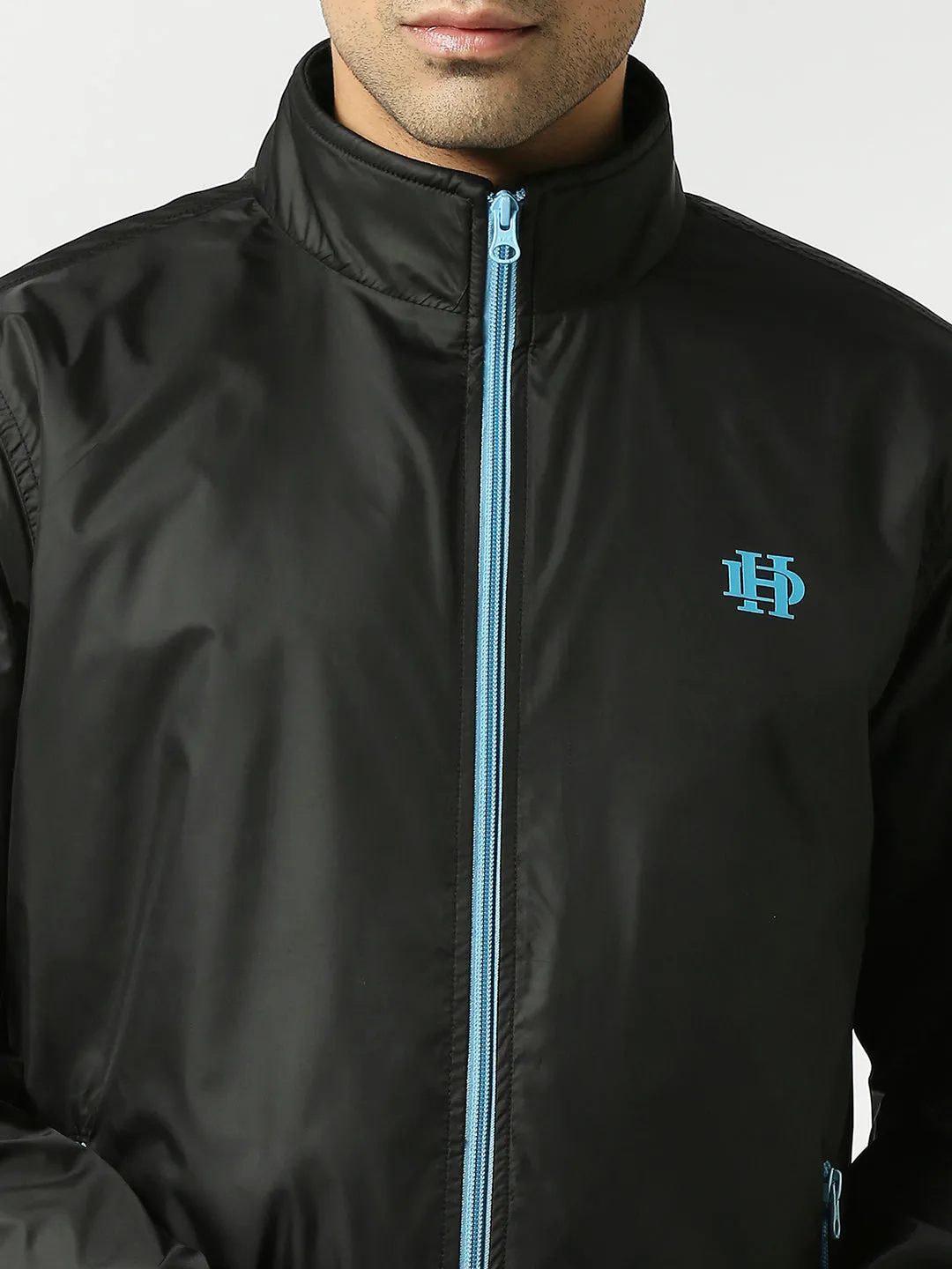 Black Bomber Jacket with Blue Trim