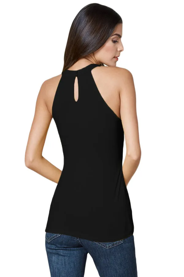 Black Cut Out Halter Racerback Tank Top