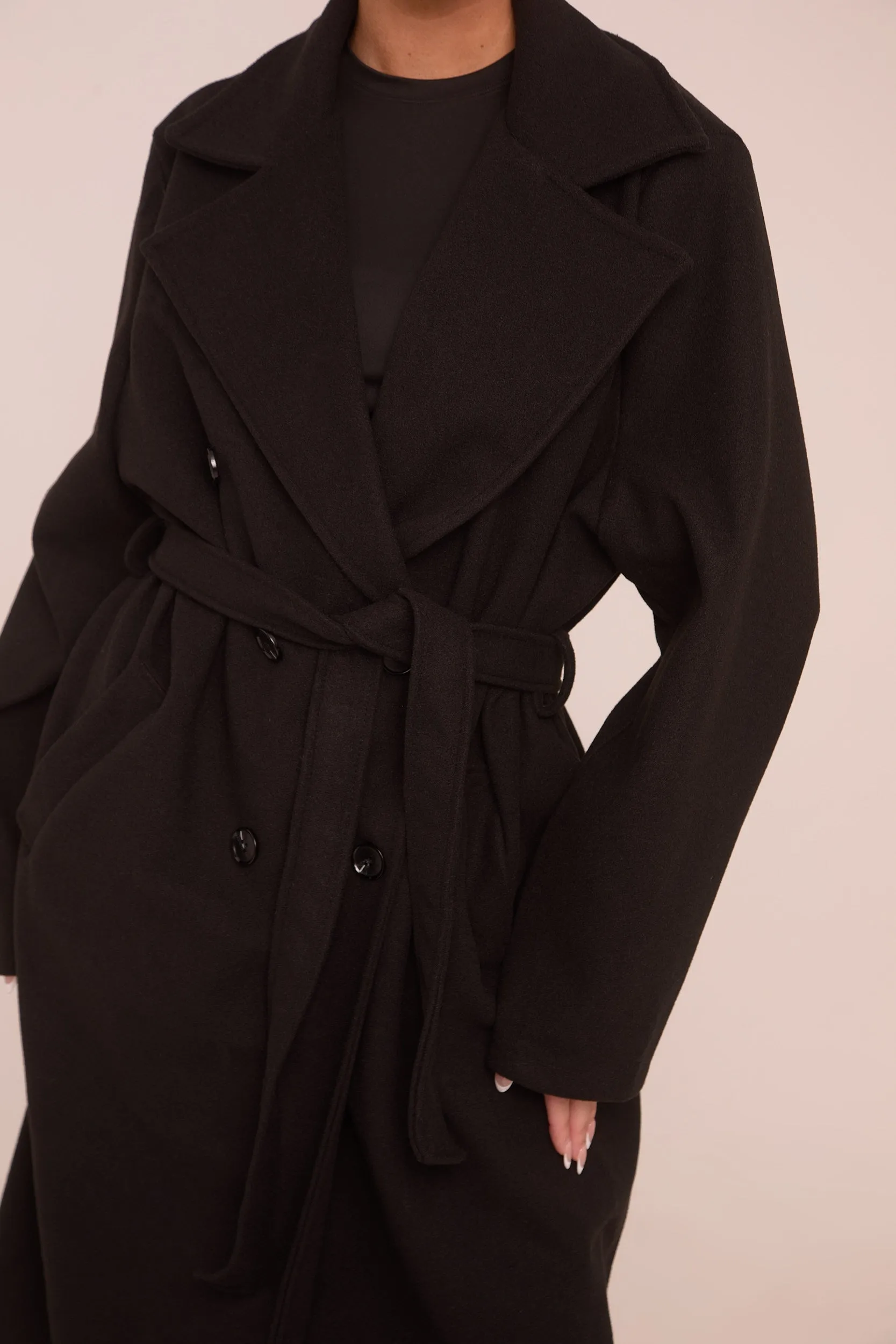 Black Double Breasted Wool Look Coat - Eloise