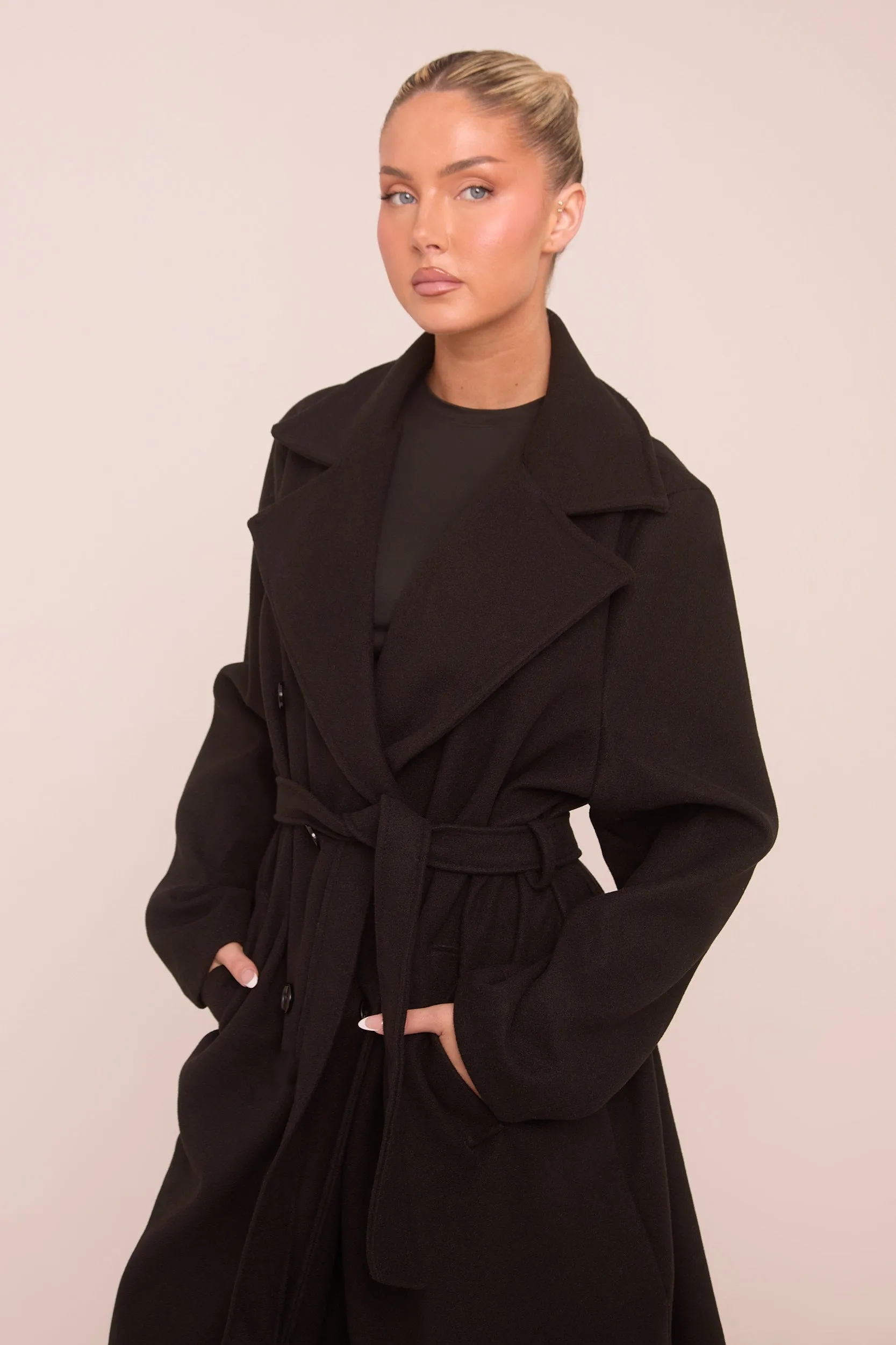 Black Double Breasted Wool Look Coat - Eloise