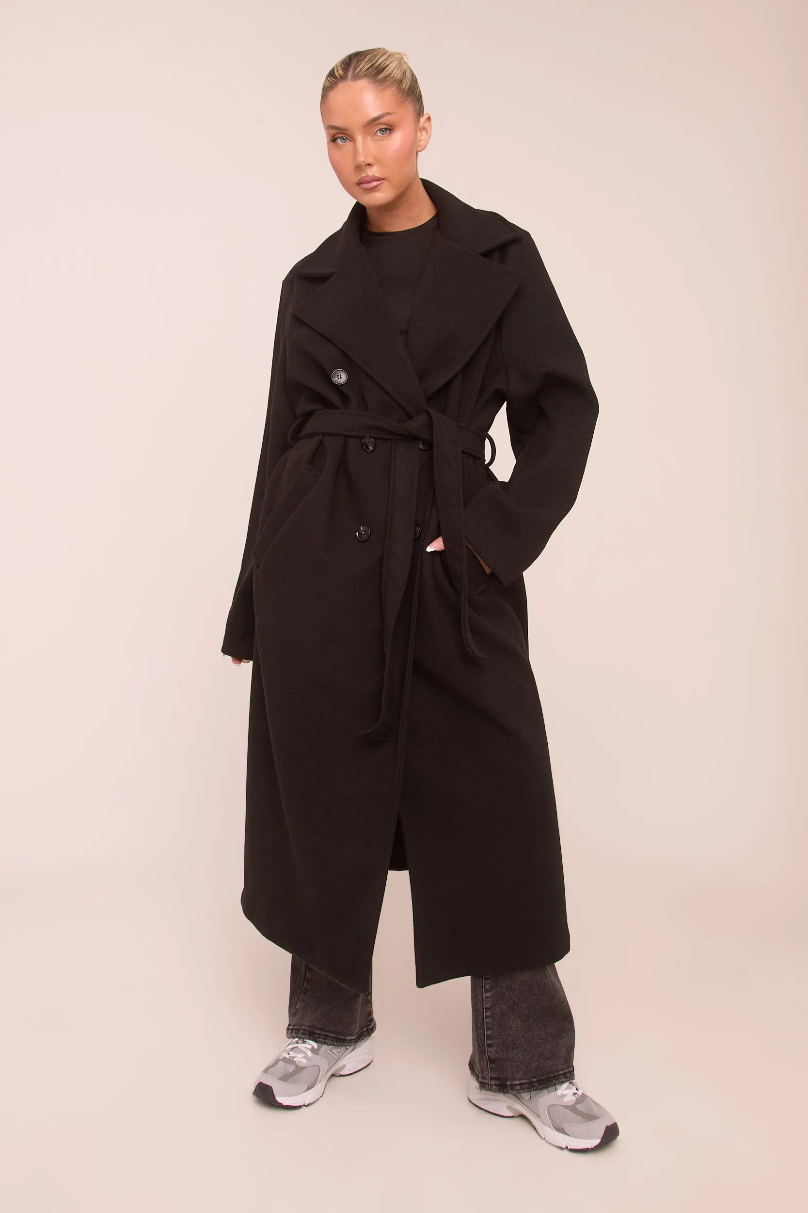 Black Double Breasted Wool Look Coat - Eloise