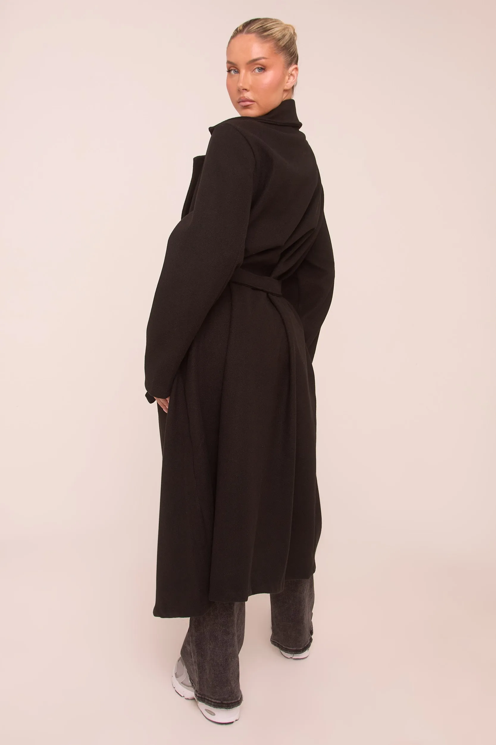 Black Double Breasted Wool Look Coat - Eloise