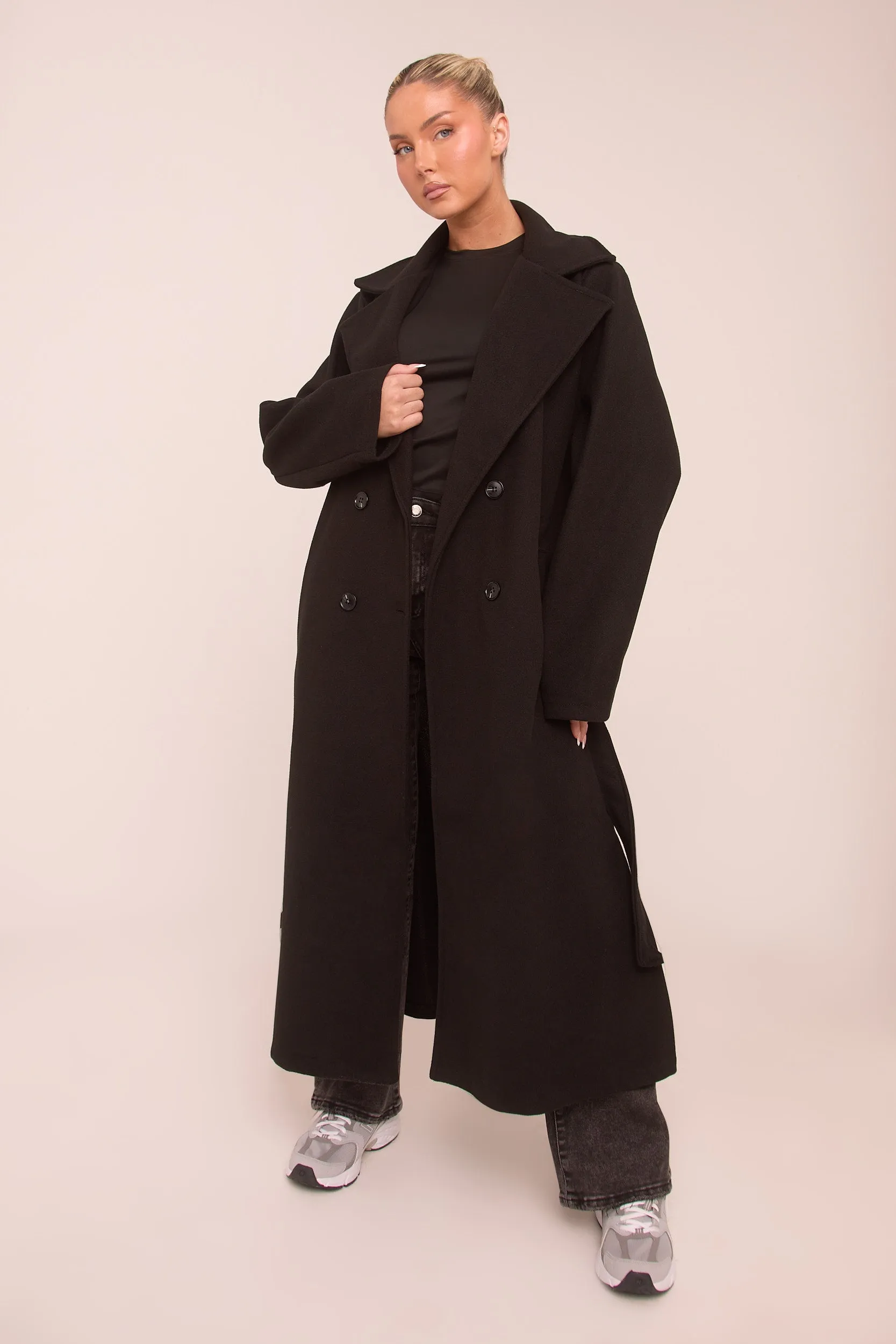 Black Double Breasted Wool Look Coat - Eloise