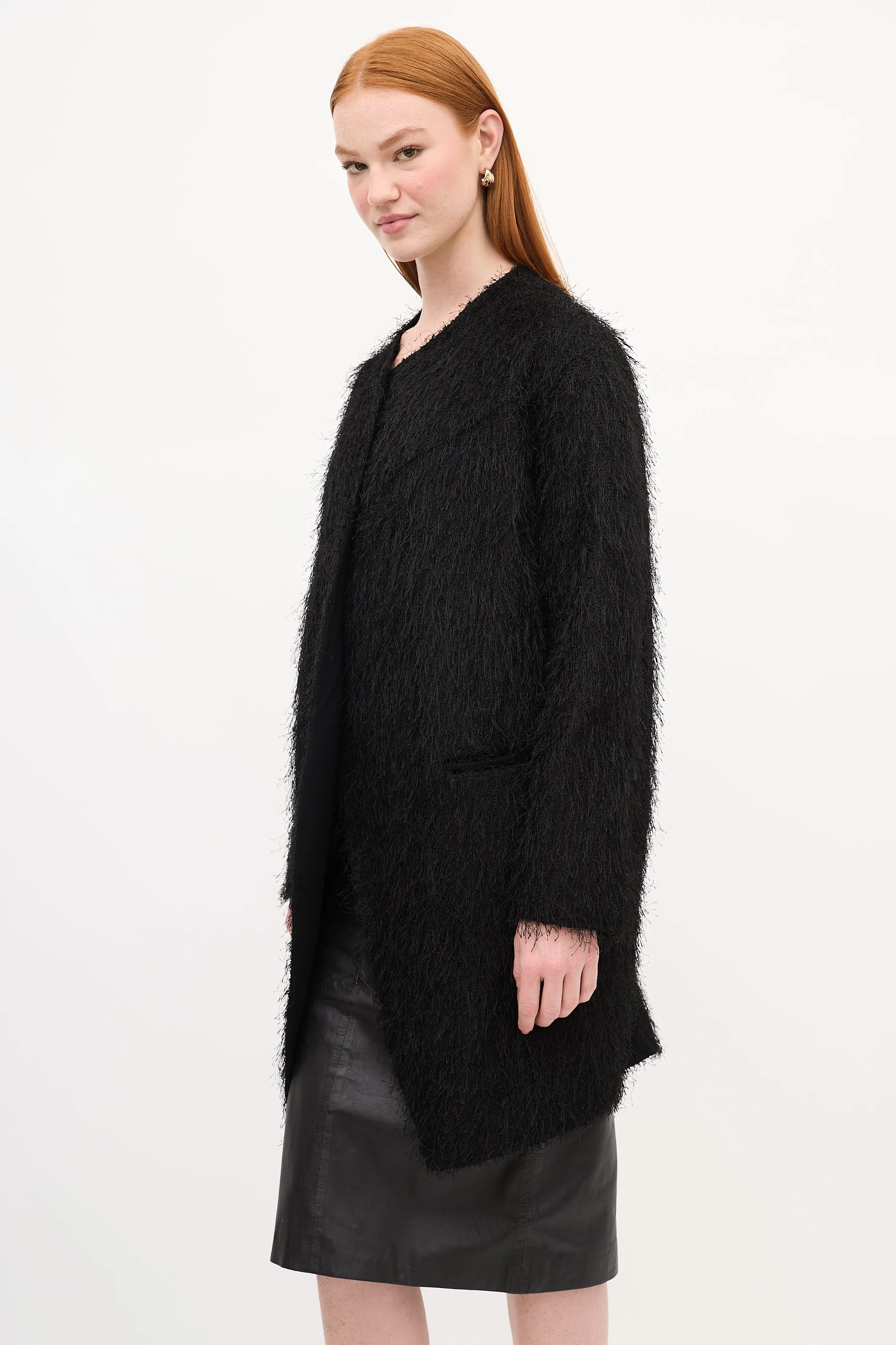 Black Fringe Wool Coat